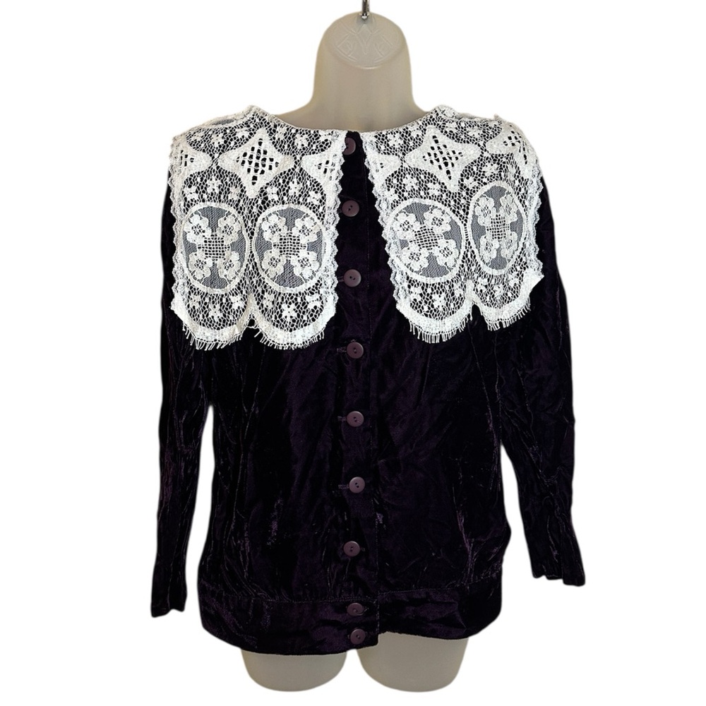 Gunnies Gunne Sax by Jessica McClintock Vintage Purple Velvet Jacket Lace Trim 5